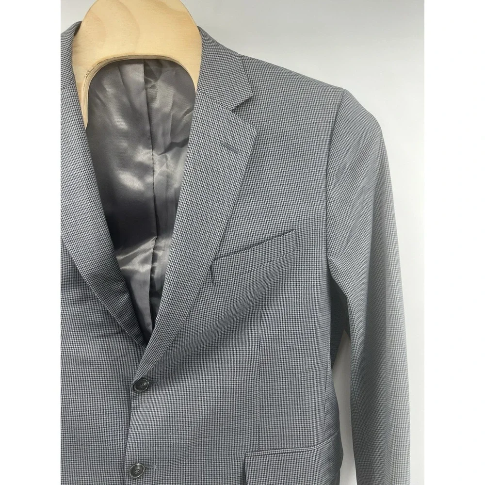 Stafford Year Round Sport Coat 44 Short Classic Fit 2 Button Houndstooth Gray